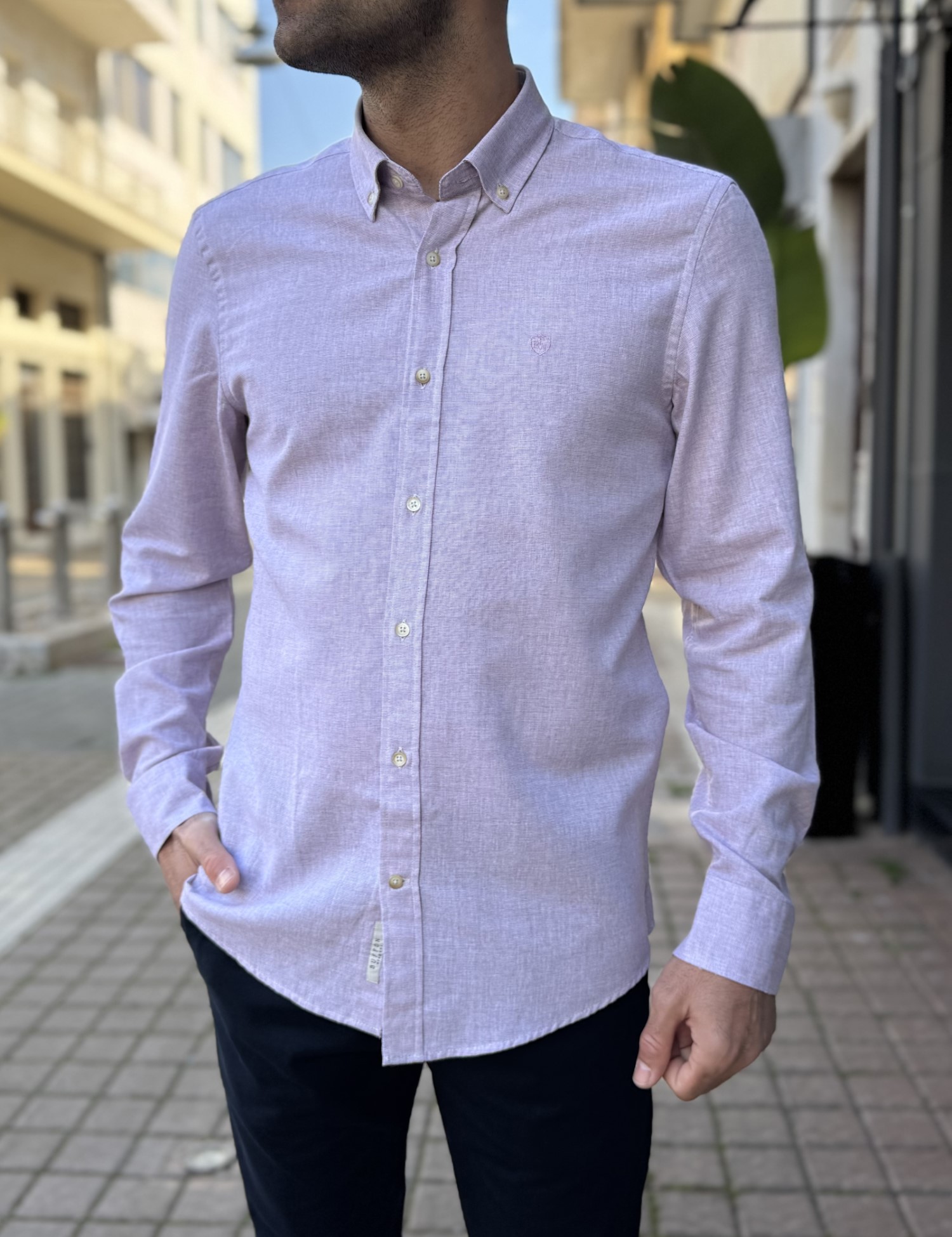 Ανδρικό dusty rose βαμβακερό πουκάμισο 2167